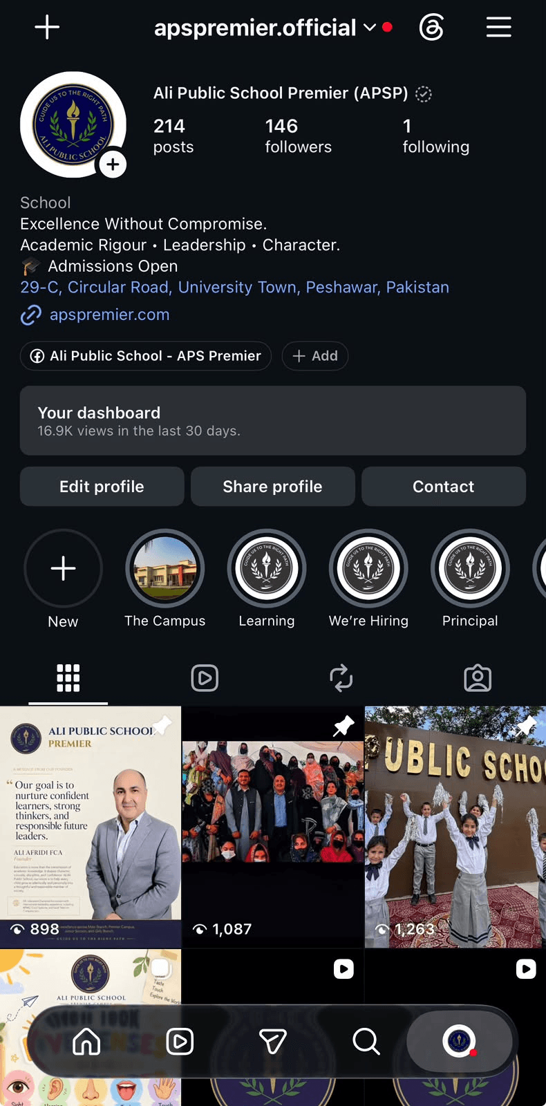 The apspremier.official Instagram profile: 214 posts and 146 followers.