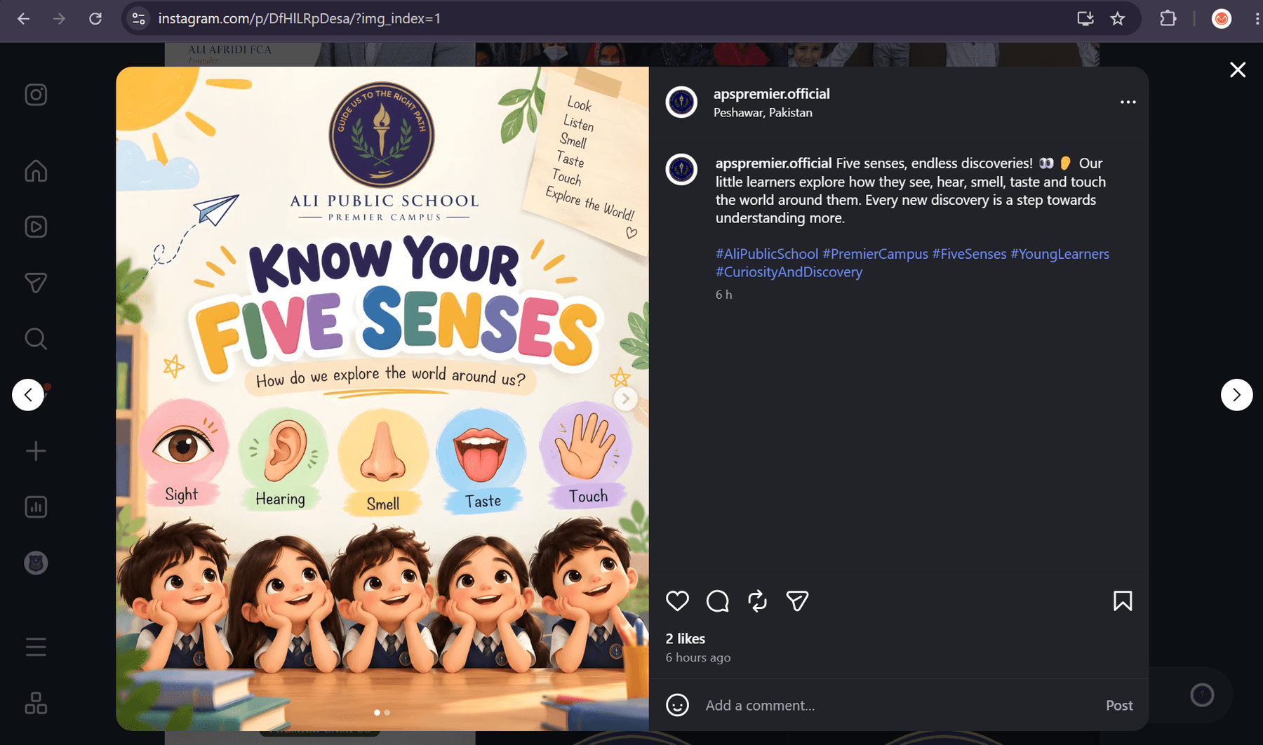 Know Your Five Senses — an illustrated classroom post for the Premier campus.