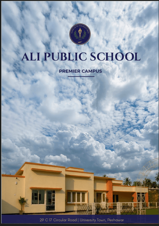 The Ali Public School Premier Campus prospectus cover, with the campus under an open sky.