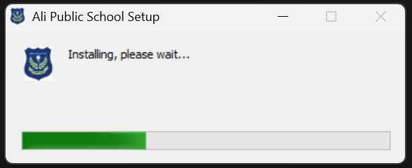 The Electron NSIS installer for the offline Ali Public School app, mid-install.